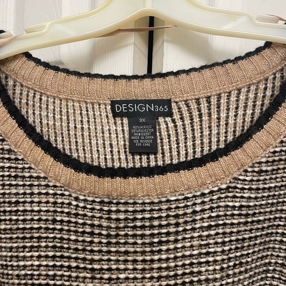 NWT Design 365 brown sweater with striped trim around wrist and waist - Picture 2 of 4